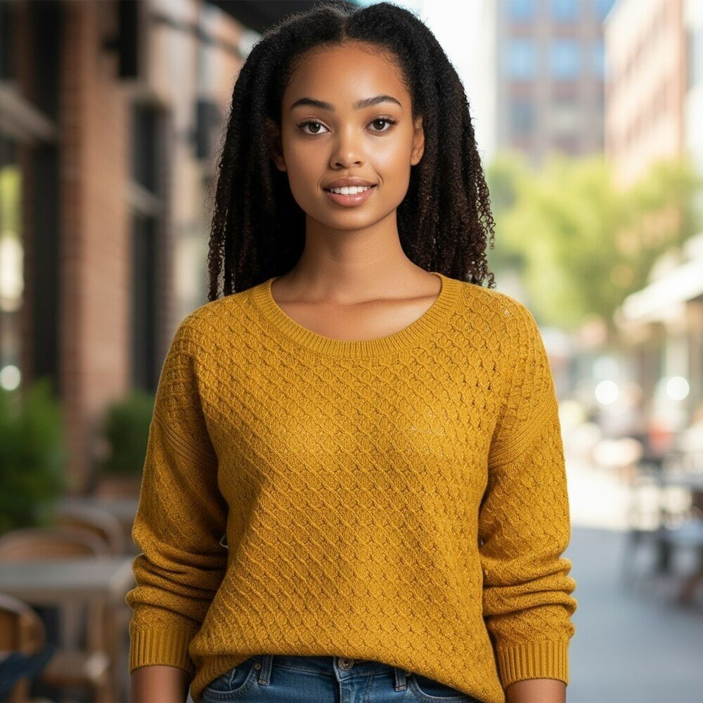 Old Navy Womens Medium Mustard Yellow Pullover Crew Neck Knit Sweater Size M